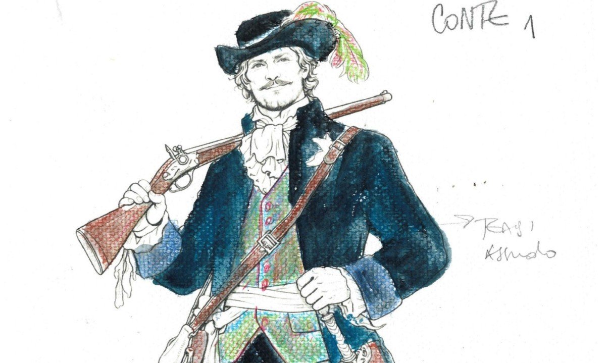 Detalhe de figurino criado por Elena Toscano para o conde Almaviva