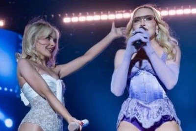 Madonna se apresentou de surpresa no palco do Coachella ao lado de Sabrina Carpenter -  (crédito: Reprodu&ccedil;&atilde;o/Redes sociais)