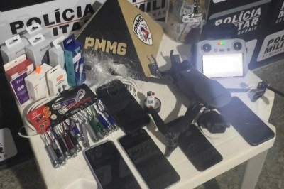 No sistema de GPS do equipamento, militares verificaram que o trajeto do drone indicava decolagem nas proximidades do local da abordagem e sobrevoo na &aacute;rea de seguran&ccedil;a da penitenci&aacute;ria -  (crédito: Divulga&ccedil;&atilde;o PMMG)