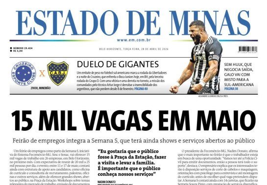 CONFIRA A CAPA DO ESTADO DE MINAS DO DIA 28/04/2026