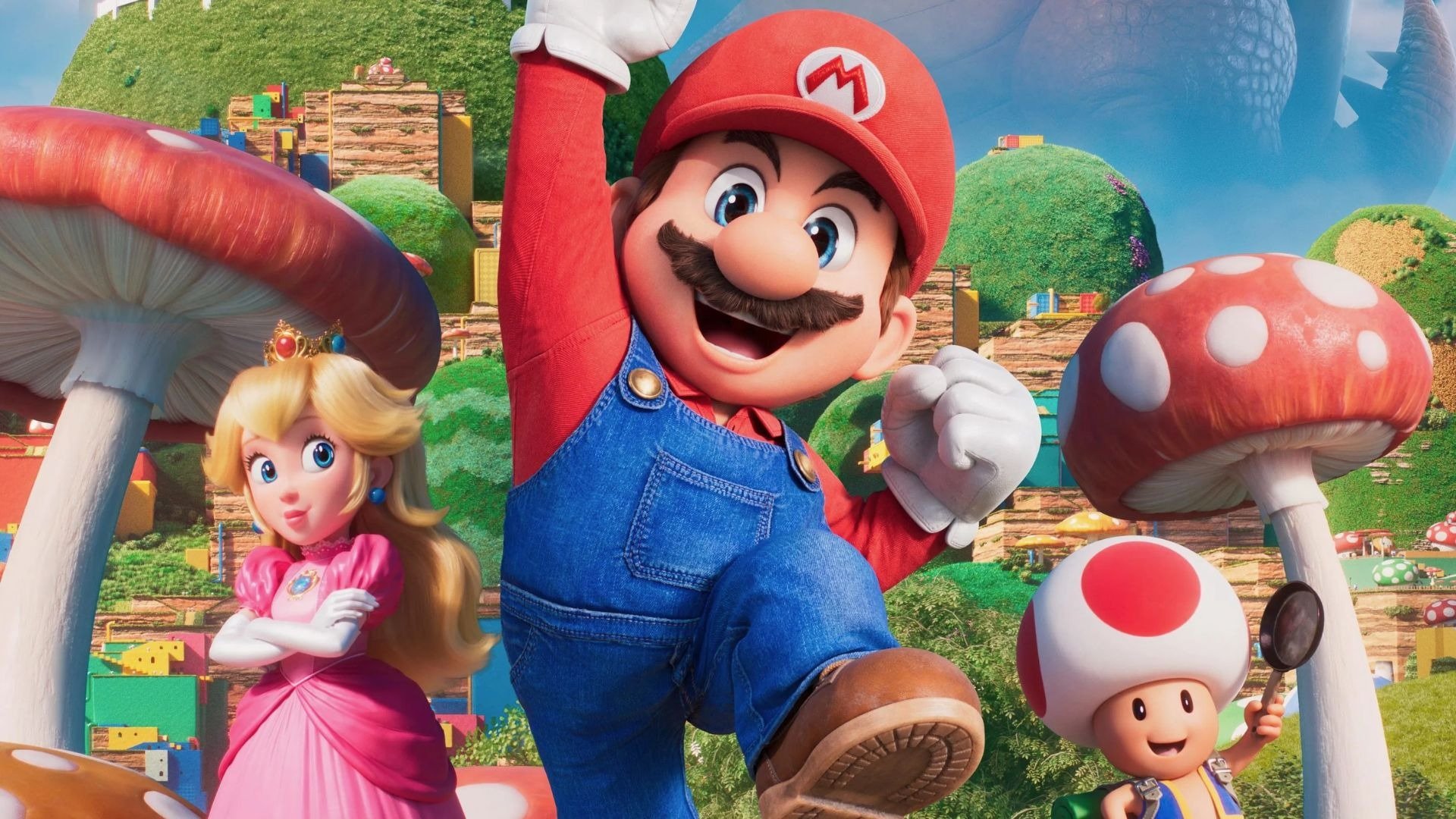 Personagens de 'Super Mario Bros. O Filme', como Mario, Peach e Toad, que tiveram vozes de destaque na dublagem brasileira. -  (crédito: Divulga&ccedil;&atilde;o)