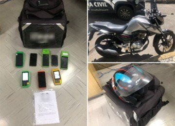 Durante a operação, foram apreendidas seis máquinas de cartão, dois celulares e uma motocicleta utilizada na execução do golpe -  (crédito: Reprodução/PCMG)