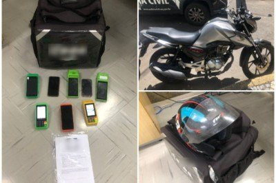 Durante a operação, foram apreendidas seis máquinas de cartão, dois celulares e uma motocicleta utilizada na execução do golpe -  (crédito: Reprodução/PCMG)