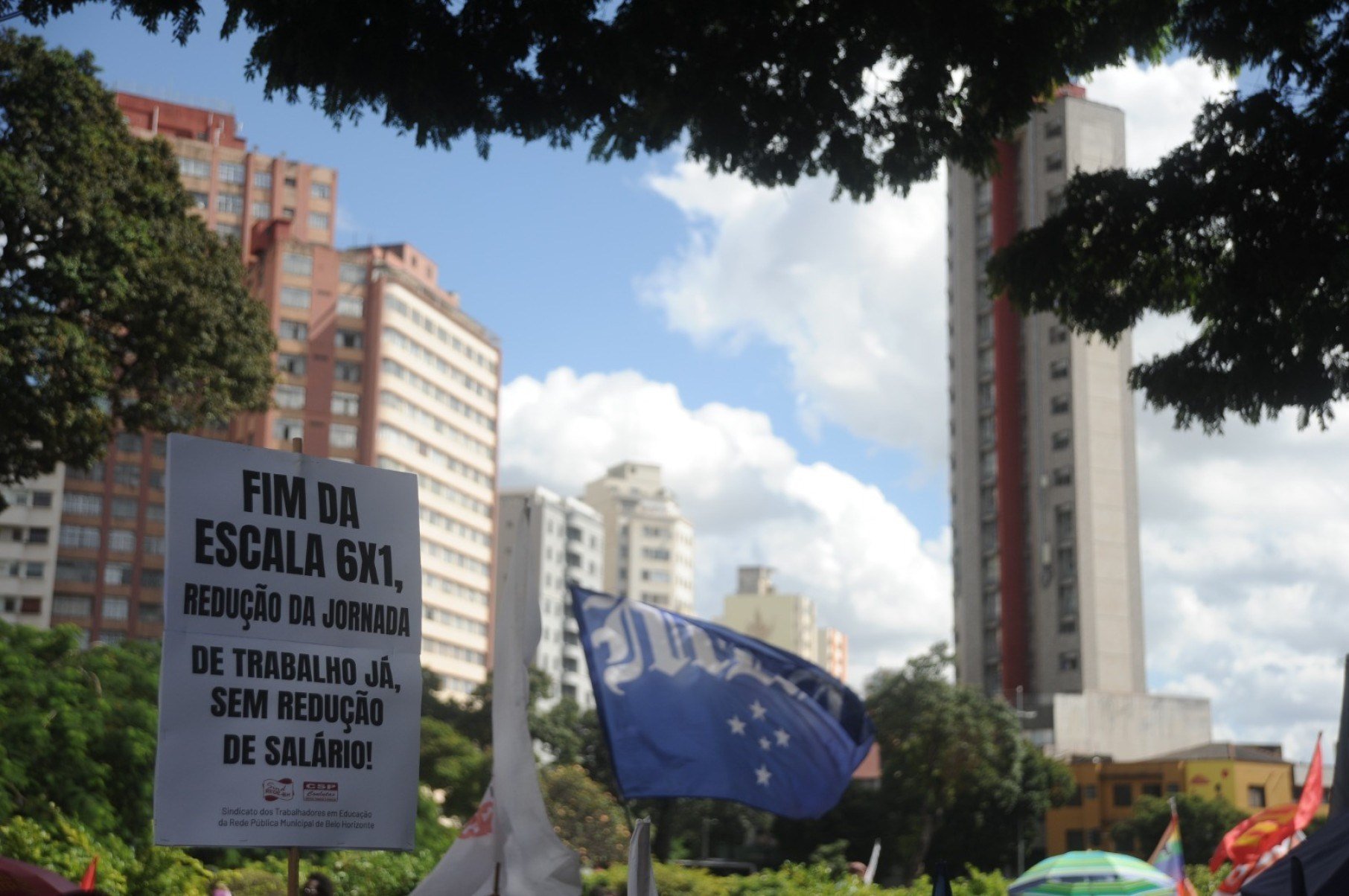 Manifesta&ccedil;&atilde;o do Dia do Trabalhador realizada nesta sexta-feira (1&ordm;/5), na&nbsp;Pra&ccedil;a Raul Soares, em Belo Horizonte