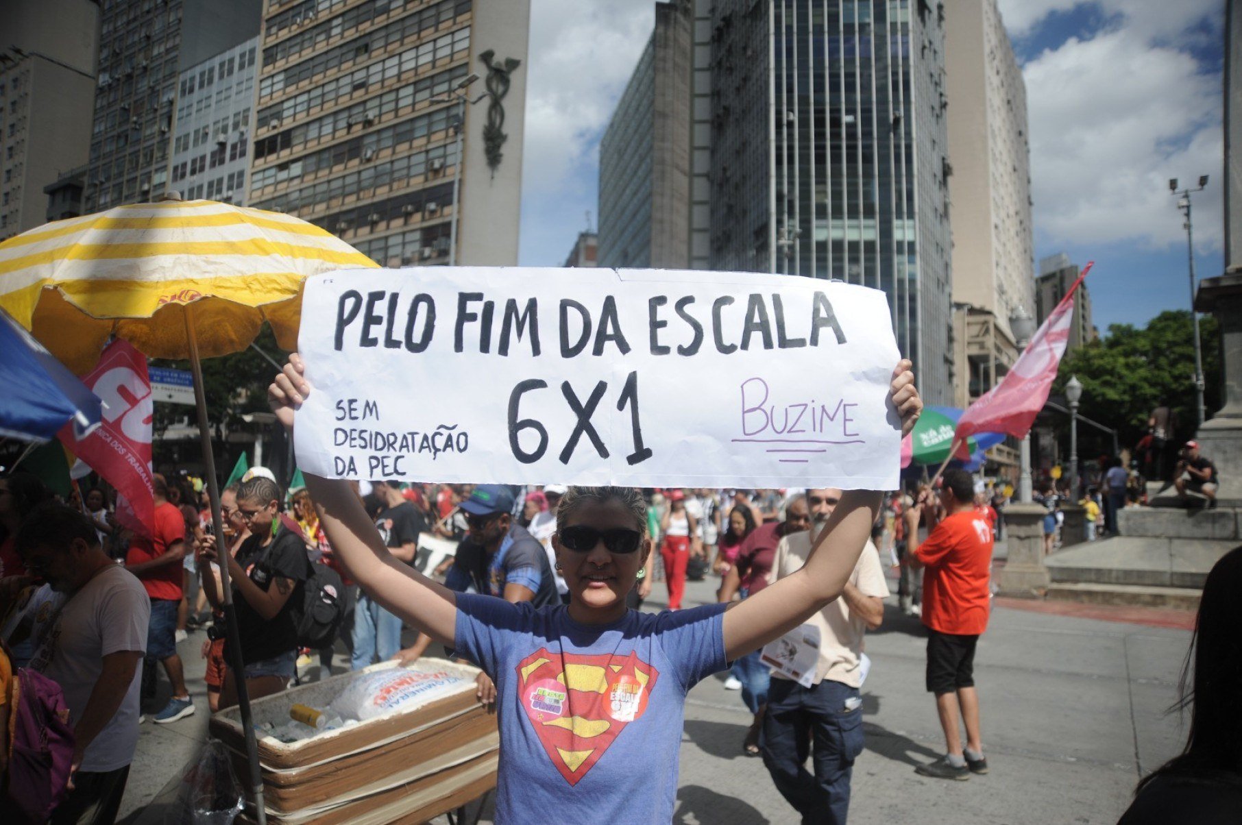 Manifesta&ccedil;&atilde;o do Dia do Trabalhador realizada nesta sexta-feira (1&ordm;/5), na&nbsp;Pra&ccedil;a Raul Soares, em Belo Horizonte