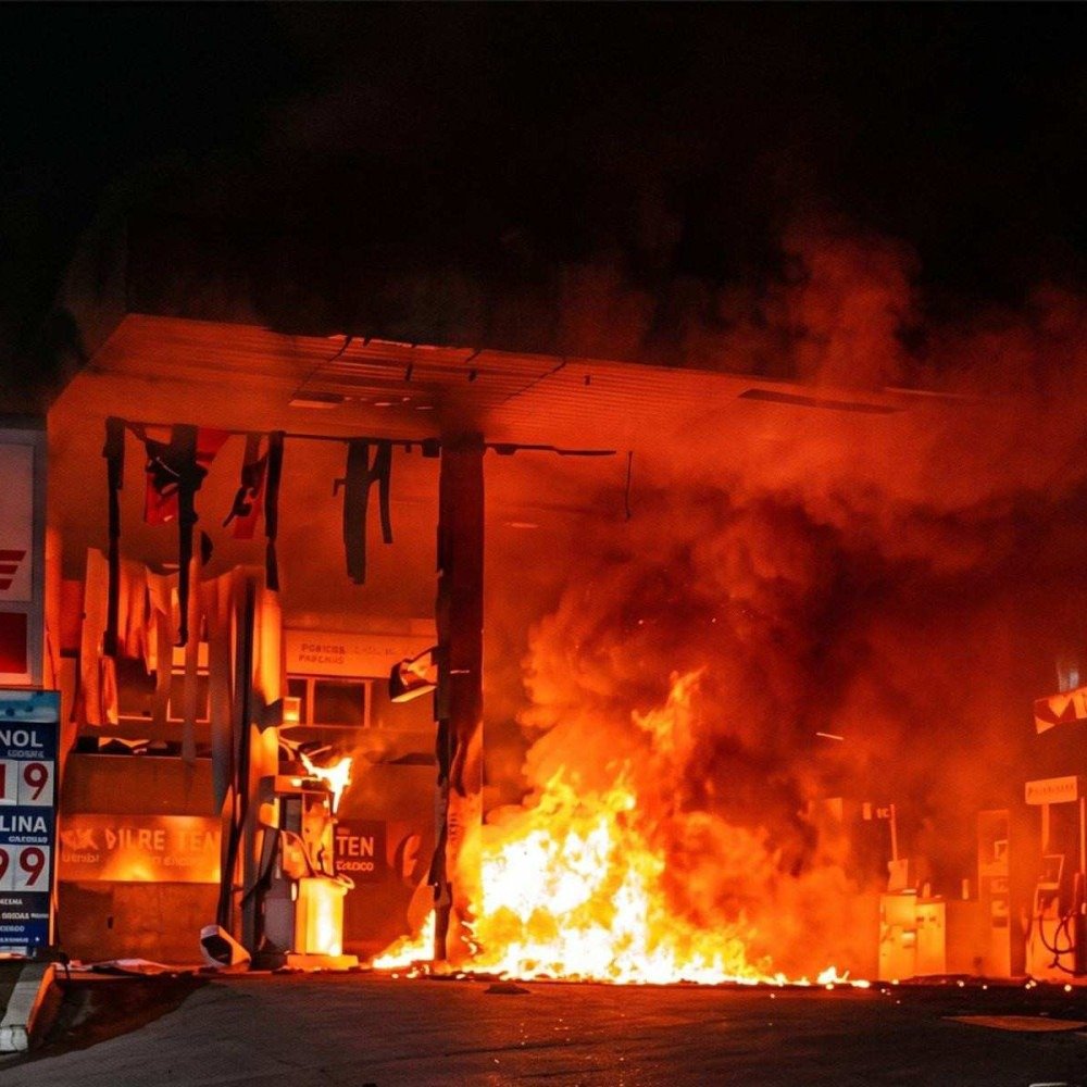 Grande BH: ladrões se acidentam e atingem bombas de posto que pega fogo