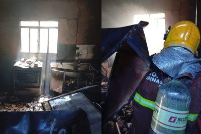 Incêndio provocado por vazamento de gás destruiu cozinha em Januária (MG) -  (crédito: Divulgação/CBMMG)