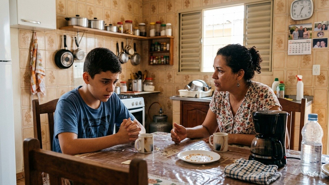 O diálogo aberto e acolhedor é essencial para orientar crianças expostas a conteúdos perturbadores na internet, sem julgamentos. - (crédito: Estado de Minas/ Imagem gerada por IA)