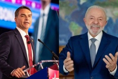 Flávio Bolsonaro (PL) e Lula (PT) disputam pela presidência da República nas eleições de outubro de 2026 -  (crédito: Leandro Lozada/AFP – 28/3/26 e Ricardo Stuckert/Presidência da República)