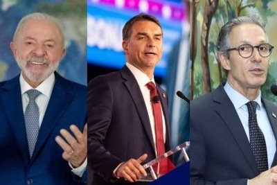 Lula (PT), Flávio Bolsonaro (PL) e Romeu Zema (Novo), pré-candidatos à presidência da República -  (crédito: Leandro Lozada/AFP – 28/3/26, Ricardo Stuckert/Presidência da República e Daniele Fernandes/TCEMG)