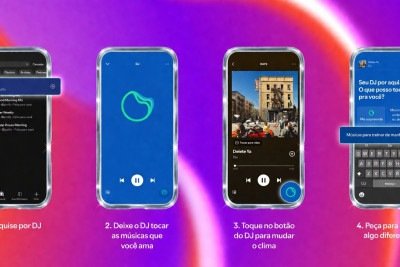 A imagem ilustra os passos para usar a funcionalidade DJ do Spotify, agora dispon&iacute;vel para usu&aacute;rios Premium no Brasil com intera&ccedil;&atilde;o em portugu&ecirc;s. -  (crédito: Divulga&ccedil;&atilde;o)