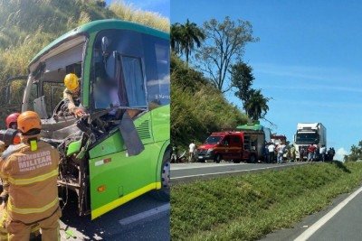 O coletivo seguia pela rodovia quando bateu na traseira de um caminhão -  (crédito: CBMMG/Divulgação)