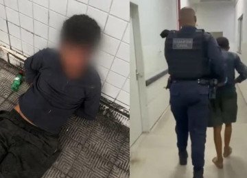 Câmeras de segurança flagram o momento em que homem toca na criança e faz gestos obscenos; caso é investigado pela Polícia Civil -  (crédito: Reprodução/Redes Sociais)