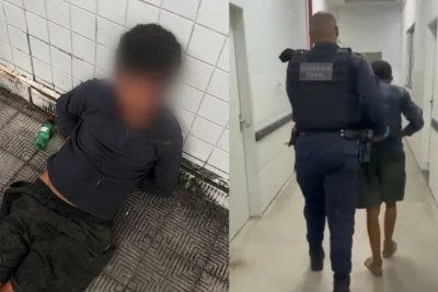 Câmeras de segurança flagram o momento em que homem toca na criança e faz gestos obscenos; caso é investigado pela Polícia Civil -  (crédito: Reprodução/Redes Sociais)