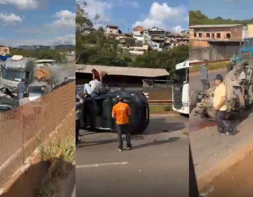 Imagens mostram via sentido Vitória está completamente interditada; 13 veículos se envolveram na colisão e ao menos duas pessoas ficaram feridas - (crédito: Reprodução/Redes Sociais) Imagens mostram via sentido Vitória está completamente interditada; 13 veículos se envolveram na colisão e ao menos duas pessoas ficaram feridas - (crédito: Reprodução/Redes Sociais)