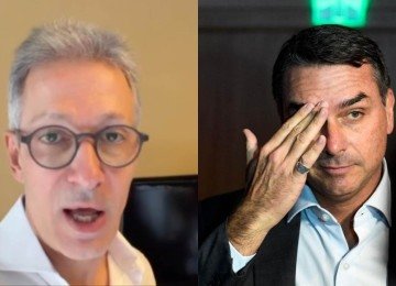 Romeu Zema criticou Flávio Bolsonaro pela conversa com Daniel Vorcaro -  (crédito: Reprodução/Instagram e Daniel RAMALHO / AFP)