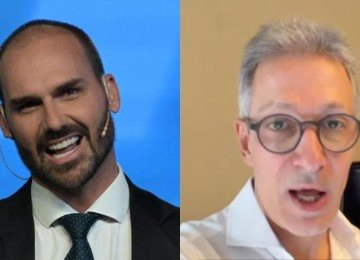Eduardo Bolsonaro lembrou que Zema foi apontado como possível vice de Flávio na chapa para a Presidência -  (crédito: JUAN MABROMATA / AFP e Reprodução/Instagram)