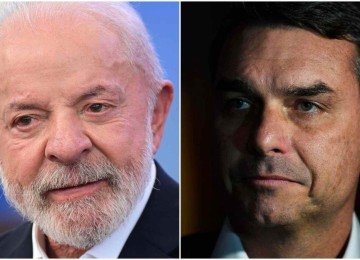 Lula e Fl&aacute;vio Bolsonaro s&atilde;o os principais pr&eacute;-candidatos &agrave; Presid&ecirc;ncia -  (crédito: Leandro Couri/EM/D.A Press e Daniel Ramalho/AFP)