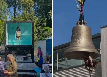 Instalações com tanque de urina e mulher como badalo de sino roubam a cena na internet -  (crédito: Redes sociais)