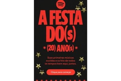 Spotify celebra duas d&eacute;cadas com a retrospectiva personalizada 'A Festa Do(s) (20) Ano(s)' para usu&aacute;rios -  (crédito: Spotify)