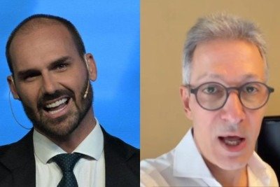 Eduardo Bolsonaro lembrou que Zema foi apontado como possível vice de Flávio na chapa para a Presidência -  (crédito: JUAN MABROMATA / AFP e Reprodução/Instagram)