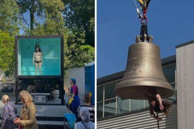 Instalações com tanque de urina e mulher como badalo de sino roubam a cena na internet -  (crédito: Redes sociais)