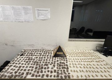 Os militares encontraram em uma sacola 240 porções de maconha e 169 porções de cocaína -  (crédito: PMMG/Reprodução)