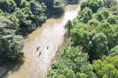 Caiaques da Expedi&ccedil;&atilde;o Rio Par&aacute; Vivo 2026 passam por trecho de mata ciliar ainda preservada em Matinho Campos -  (crédito: Tanto Expresso/CBH do Rio Par&aacute;)