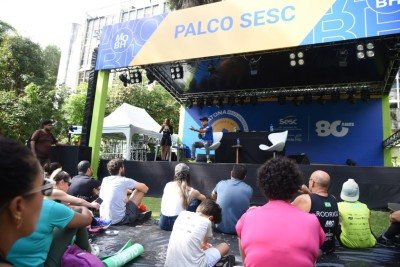 Vanderlei Cordeiro de Lima participou de um bate-papo aberto ao público na Vila da Maratona -  (crédito: Gladyston Rodrigues/EM/D.A. Press)
