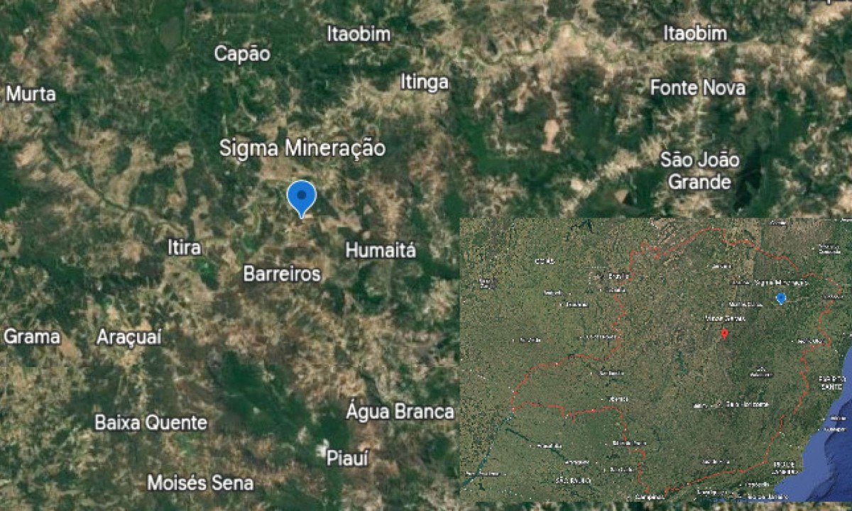 Localiza&ccedil;&atilde;o da Minera&ccedil;&atilde;o Sigma no Vale do Jequitinhonha, entre Ara&ccedil;ua&iacute; e Itinga