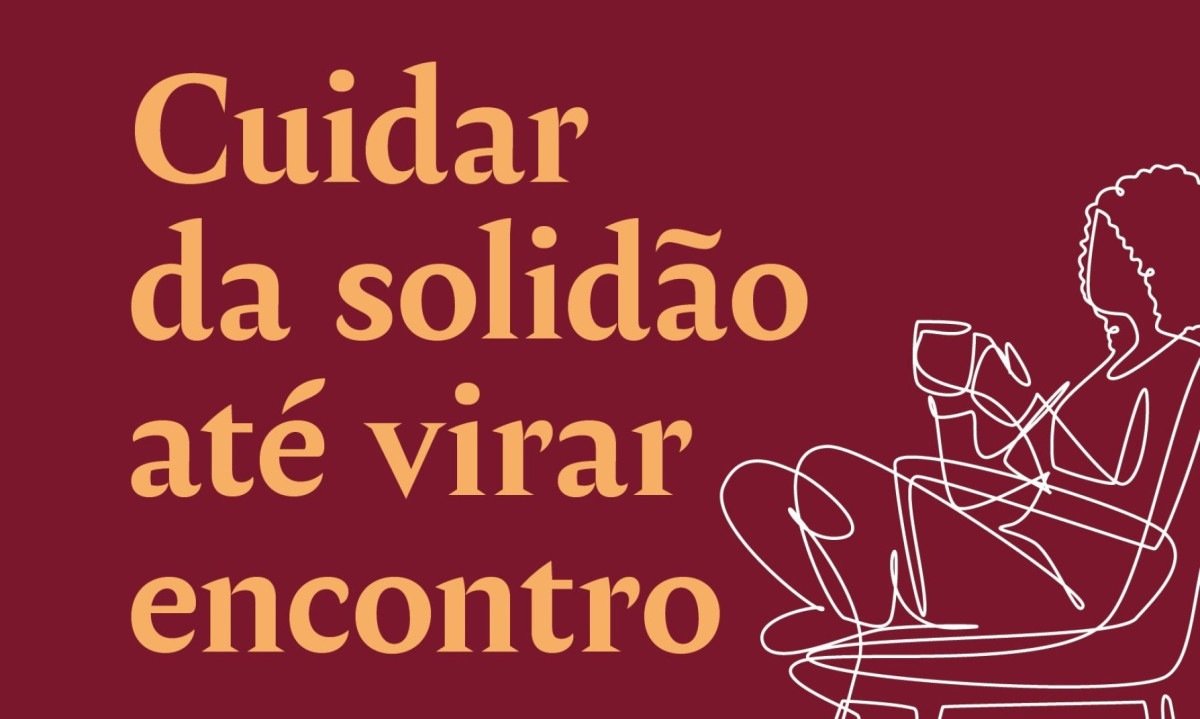 Detalhe da capa do livro Cuidar da solid&atilde;o at&eacute; virar encontro, com desenho de pessoa sentada na cadeira tecendo fios