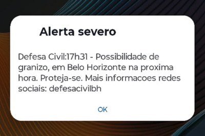 Defesa Civil emitiu alerta via celular para a popula&ccedil;&atilde;o de BH -  (crédito: Reprodu&ccedil;&atilde;o)