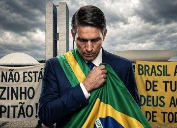 Detalhe do cartaz de "Dark Horse", filme sobre Jair Bolsonaro com o ator Jim Caviezel -  (crédito: Divulga&ccedil;&atilde;o)