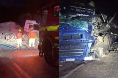 O condutor da carreta carregada com soja não sofreu ferimentos -  (crédito: Reprodução/CBMMG)