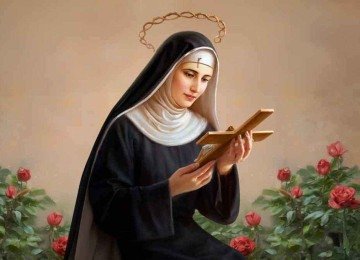 Santa Rita de Cássia foi canonizada em maio de 1900 pelo papa Leão XIII. A ferida em seu rosto é estigma religioso associado aos espinhos de Cristo Crucificado -  (crédito: Reprodução)