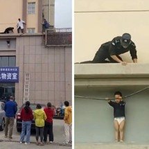 Menino foge de injeção e acaba pendurado a 10m de altura - Redes sociais