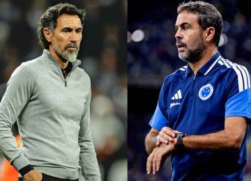 Os técnicos Eduardo Domínguez, do Galo, e Artur Jorge, da Raposa, ainda buscam acertar suas equipes -  (crédito: Fotos: Pedro Souza/Atlético/Gustavo Aleixo/Cruzeiro)