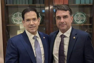 Marco Rubio ao lado de Flávio Bolsonaro -  (crédito: Reprodução/X)