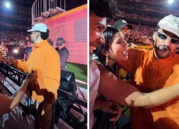 Bad Bunny se anima ao encontrar fã brasileira em Portugal -  (crédito: Redes sociais)