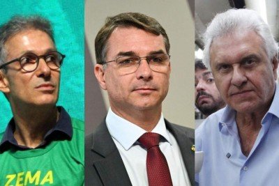 Romeu Zema, Fl&aacute;vio Bolsonaro e Ronaldo Caiado s&atilde;o os principais nomes da oposi&ccedil;&atilde;o a Lula -  (crédito: Jair Amaral/EM/D.A Press, Evaristo Sa / AFP e Edesio Ferreira/EM/D.A. Press)