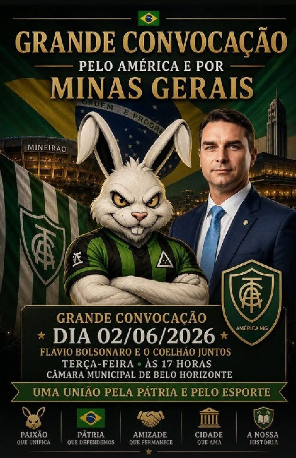 Torcida organizada do Am&eacute;rica convoca manifesta&ccedil;&atilde;o a favor de Fl&aacute;vio Bolsonaro (PL)