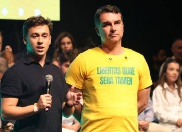Nikolas e Flávio durante evento em BH -  (crédito: Marcos Vieira/EM/D.A. Press)