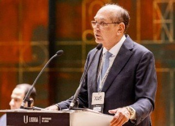Ministro Gilmar Mendes discursa no Fórum de Lisboa  -  (crédito: Reprodução/Instagram Fórum de Lisboa)