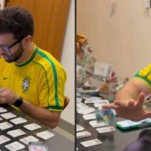 Influenciadora espalha figurinhas da Copa do marido com soprador - Reprodução
