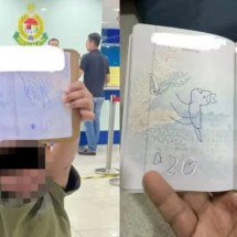 Criança desenha dinossauro em passaporte, e mãe tem viagem cancelada - Reprodu&ccedil;&atilde;o / Threads