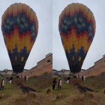 Balão com 12 passageiros pousa em lote e assusta moradores de Itabirito - Rodrigo Barrote/Divulgação