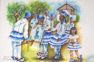 Aquarela de Beatriz Coelho retrata integrantes da guarda de Mo&ccedil;ambique, uma das manifesta&ccedil;&otilde;es tradicionais do congado mineiro -  (crédito: Divulga&ccedil;&atilde;o)