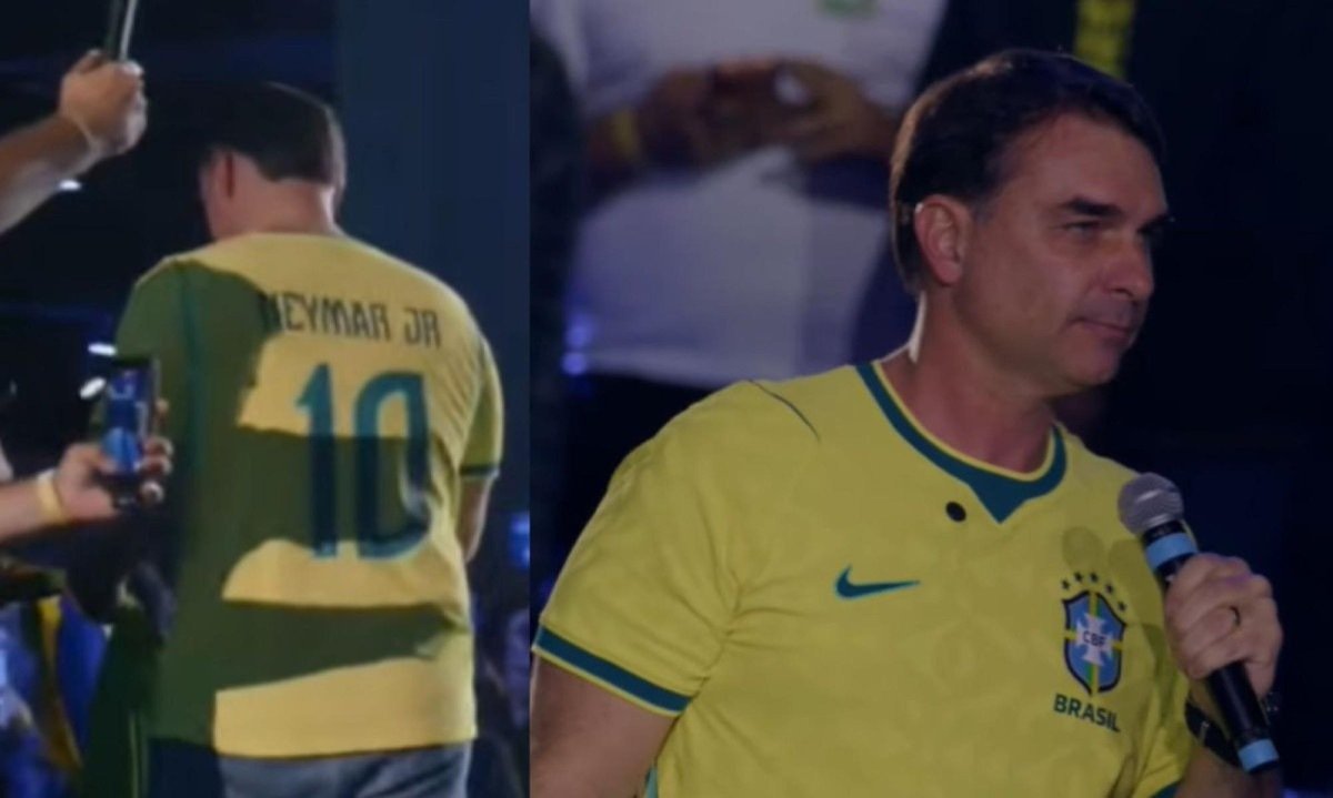 Um dia após Lula criticar Neymar, Flávio Bolsonaro usa camisa do jogador