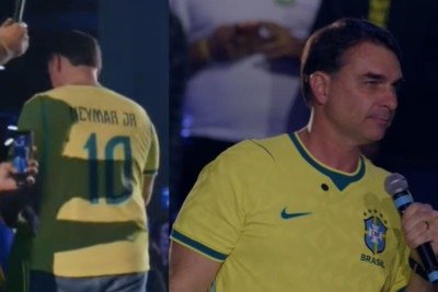 Um dia após Lula criticar Neymar, Flávio Bolsonaro usa camisa do jogador
 -  (crédito: Reprodução/Youtube Flávio Bolsonaro)