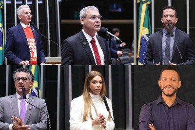 Os deputados federais Rogério Correia (PT-MG), Lindbergh Farias (PT-RJ), André Janones (Avante-MG), Alencar Santana (PT-SP), Erika Hilton (PSOL-SP), e o vereador do Rio de Janeiro Rick Azevedo (PSOL) foram condenados -  (crédito: Kayo Magalhães, Bruno Spada, Vinicius Loures / Câmara dos Deputados e Reprodução/Redes sociais)